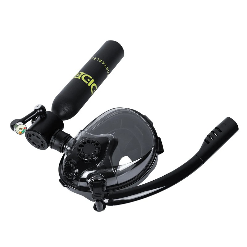 DIDEEP 0,5-litrainen kokokasvoinen snorkkelisetti pienellä sukelluspullolla ja täyttöpumpulla
