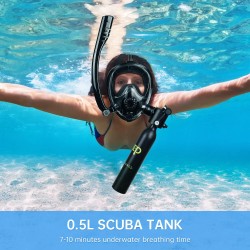 DIDEEP 0,5-litrainen kokokasvoinen snorkkelisetti pienellä sukelluspullolla ja täyttöpumpulla