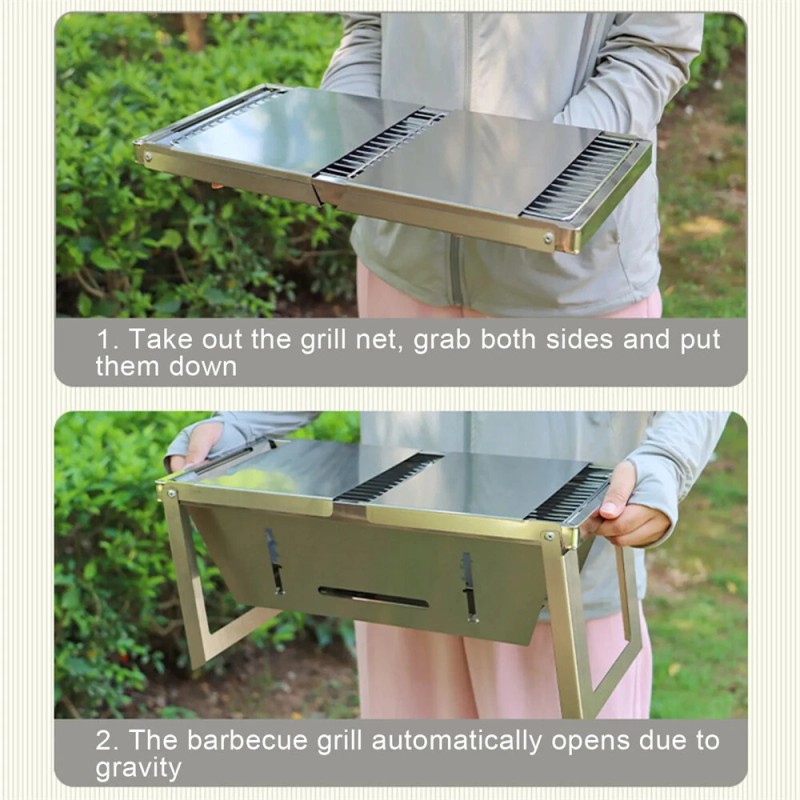 IPRee kannettava hiiligrilli taittuva pieni ulkogrilli kevyt ruostumaton teräs kantolaukulla