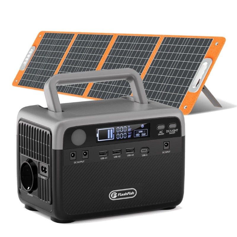 Flashfish BP030B kannettava virtalähde 300W 600W huippu 230Wh LiFePO4 akku 100W aurinkopaneeli