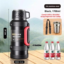 IPRee 1,7 l suuri ruostumaton teräs kahvallinen termos kannettava ulkoiluun 72 tunnin lämpöeristys