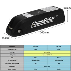 Chamrider Hailong 1 36V 20Ah runkoputkiakku 21700-kennolla 25A akunhallinta IP65 vesitiivis