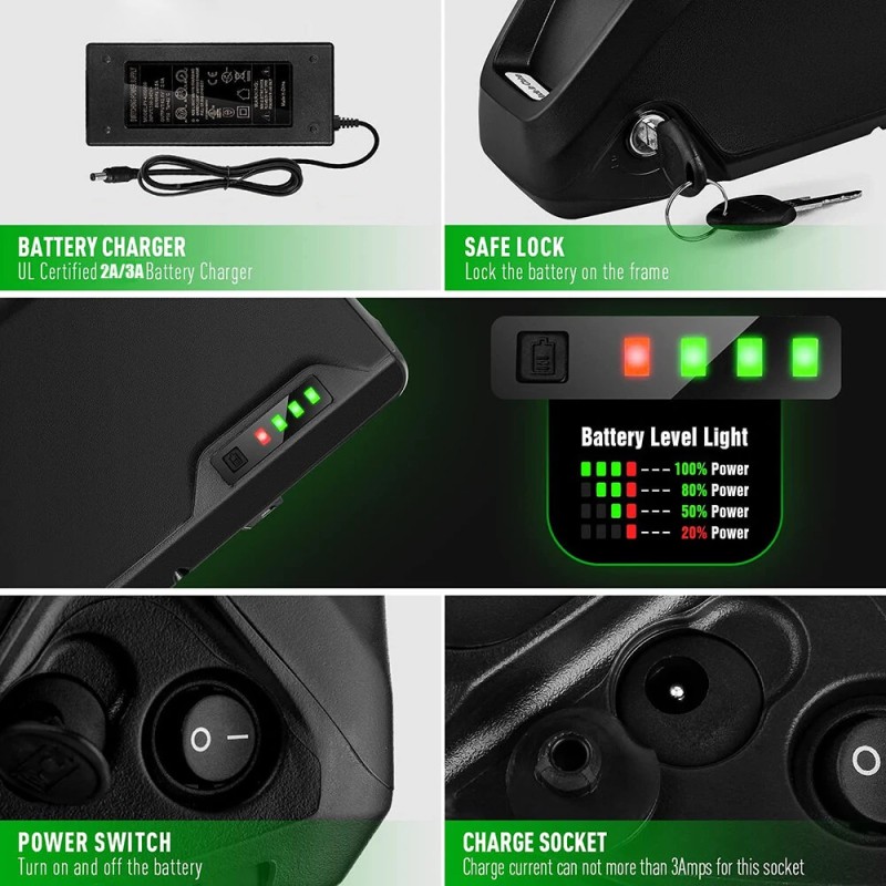 UNITPACKPOWER S039 36V 19.2Ah sähköpyörän akku litiumioni 21700 20A BMS 2A laturi Bafang 500W