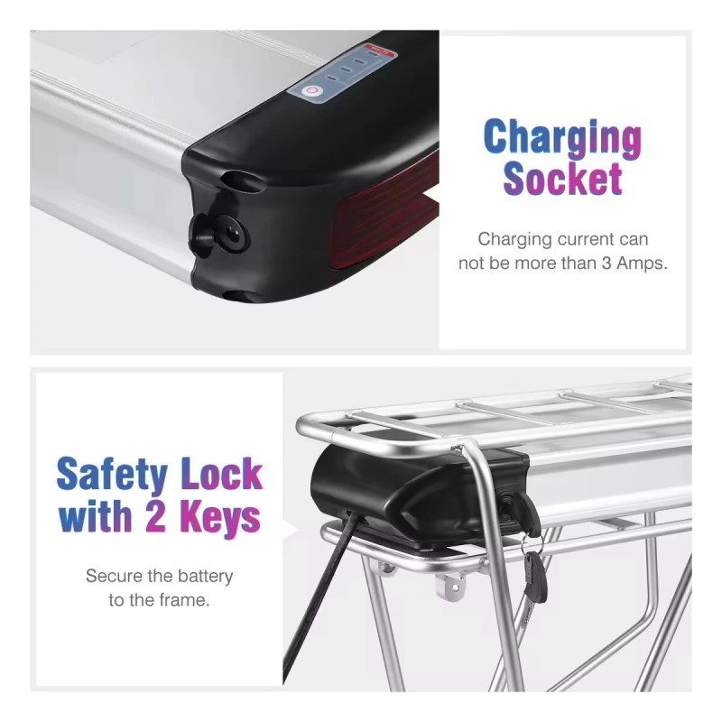 HANIWINNER HA074-03 48V 15Ah 720Wh takatelineakku 30A BMS vedenkestävä laturi takavalo sopii 250–800W moottoreille