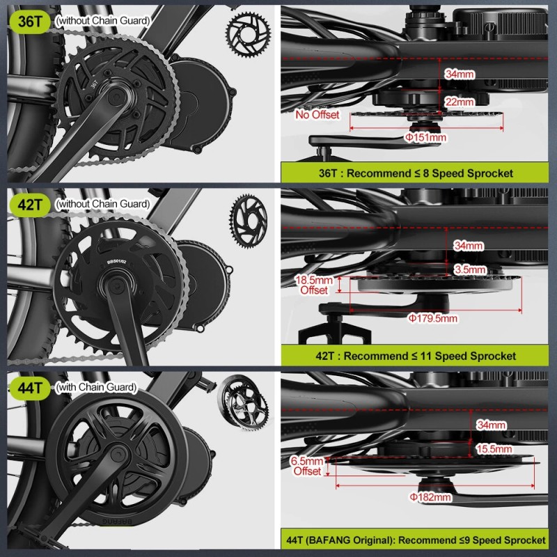 BAFANG MM G340 48V 750W keskimoottori päivitetty muunnossarja 36/42/44/52T ketjupyörä P860C DPC080 näyttö peukalokaasu