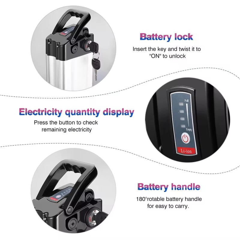 HANIWINNER HA030-01 48V 12,5Ah 600Wh litiumioniakku sähköpyörään vedenpitävä laturi mukana