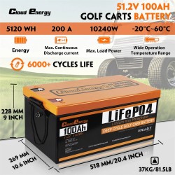Cloudenergy LiFePO4-akku golfautoihin ja aurinkovarastoon 51.2V 60/100/105Ah 200A BMS