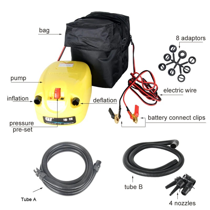 Sähköinen korkeapaineinen 12 V ilmapumppu isup-, kajakki- ja sup-laudoille
