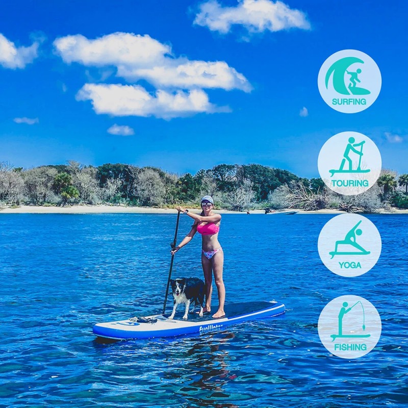 FunWater ilmalla täytettävä 335 senttimetriä sup-lauta 150 kilogrammaa kantokyky reppu mela turvahihna vedenpitävä kotelo