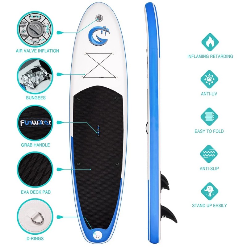 FunWater ilmalla täytettävä 335 senttimetriä sup-lauta 150 kilogrammaa kantokyky reppu mela turvahihna vedenpitävä kotelo