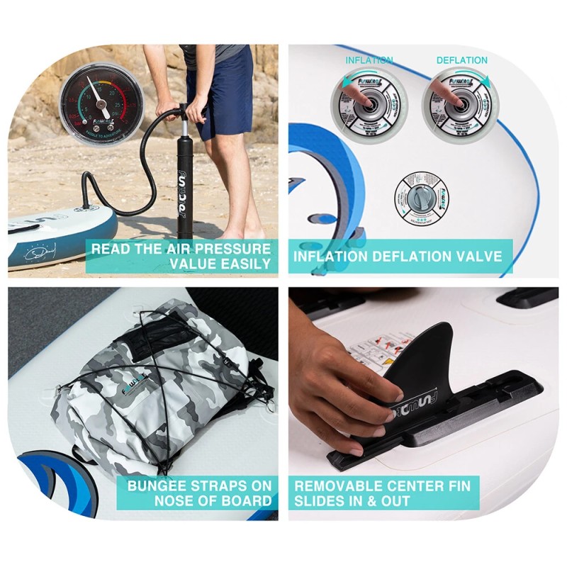 FunWater ilmalla täytettävä 335 senttimetriä sup-lauta 150 kilogrammaa kantokyky reppu mela turvahihna vedenpitävä kotelo