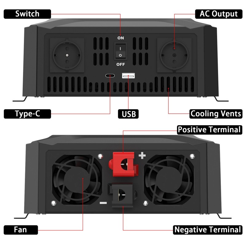 DATOUWOSS 12V/24V automaattinen vaihtokytkin puhdas siniaalto invertteri 2000W 4000W