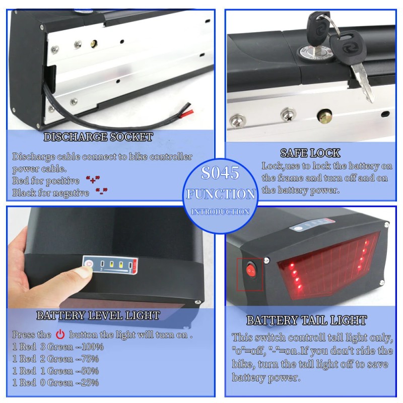 UNITPACKPOWER S045 48V 20Ah takatelineakku 960Wh 18650-kenno 30A-suojauskortti 3A-laturi enintään 88km kantama moottorille 1000W