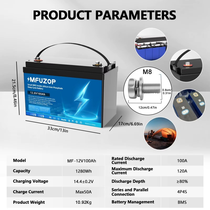MFUZOP 12V LiFePO4 akku 100Ah/200Ah/300Ah suuri kapasiteetti BMS pitkäikäinen aurinkokäyttöön