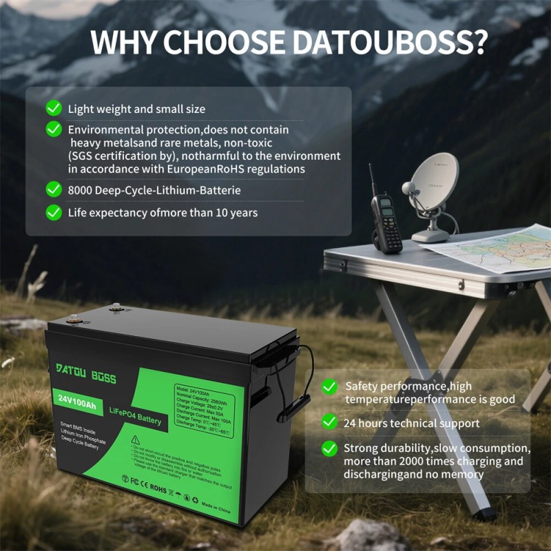 DATOUBOSS LiFePO4-akku 24V/48V 100Ah 2560/5120Wh päivitetyllä 100A BMS:llä 8000 sykliä