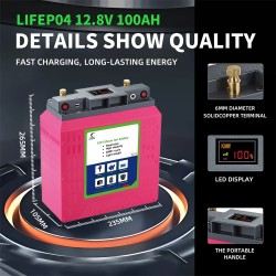 KWMThunder 12V 100Ah LiFePO4-akku, päivitetty 100A akunhallintajärjestelmä, 15000 sykliä, laturi, USB-liitäntä