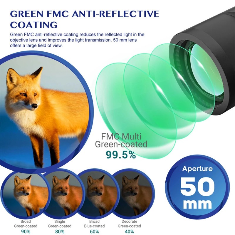 AOMEKIE 10x50 teräväpiirto vedenpitävät sotilasluokan kiikarit sisäinen etäisyysmittari kompassi AO3015B