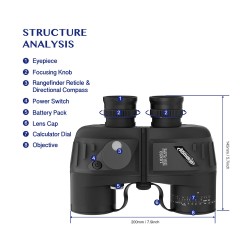 AOMEKIE 10x50 teräväpiirto vedenpitävät sotilasluokan kiikarit sisäinen etäisyysmittari kompassi AO3015B