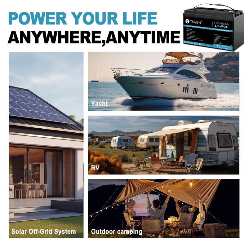 TTWEN LFP12-100LP-BT 12V 100Ah Bluetoothilla LiFePO4-akku 1280Wh pitkäikäinen syväsyklinen