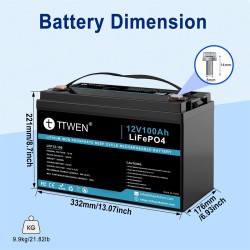 TTWEN LFP12-100LP-BT 12V 100Ah Bluetoothilla LiFePO4-akku 1280Wh pitkäikäinen syväsyklinen