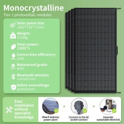 LANPWR 4×180W joustava aurinkopaneelipaketti 800W invertterillä älyapilla ja 2 m pistorasiakaapelilla