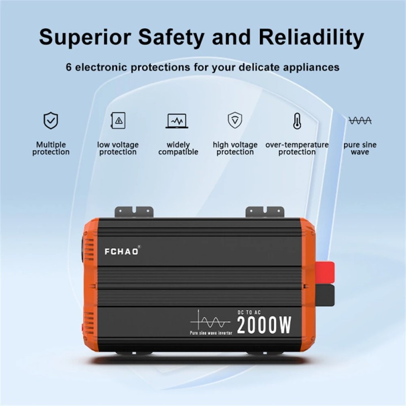 FCHAO PST-2000W puhdas siniaaltoinvertteri aurinkosähköön kotiin ja matkailuautoon