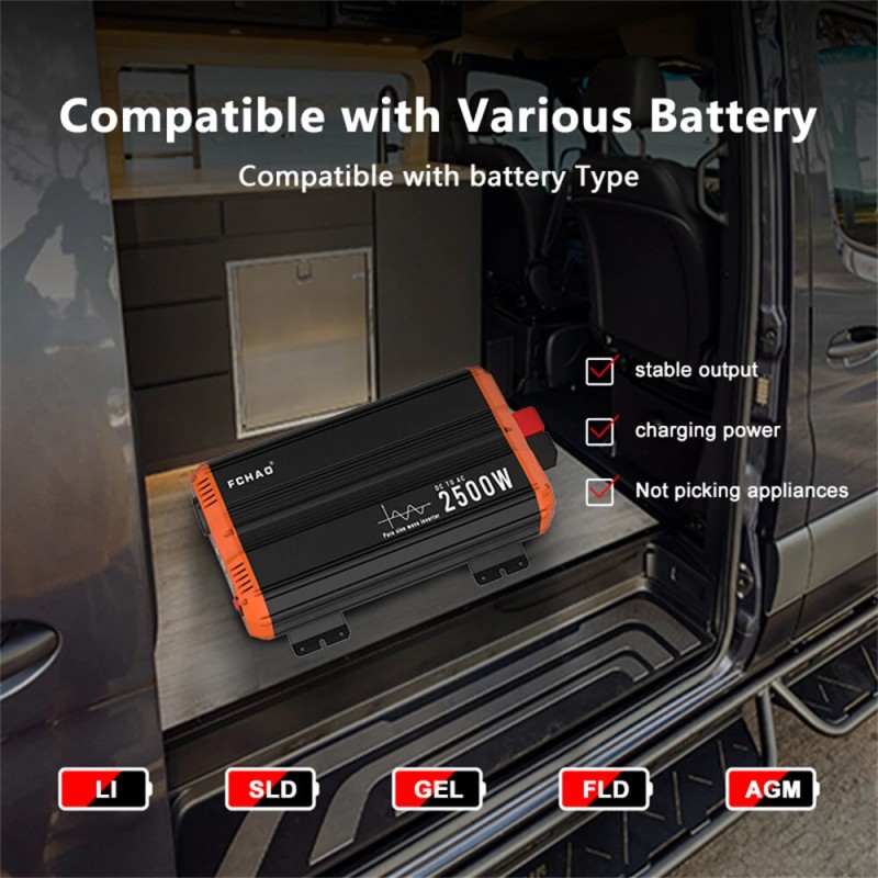 FCHAO PST-2500W-24V 2500W 24V puhdas siniaaltoinvertteri LCD-näytöllä kotiin, retkeilyyn ja asuntoautoon