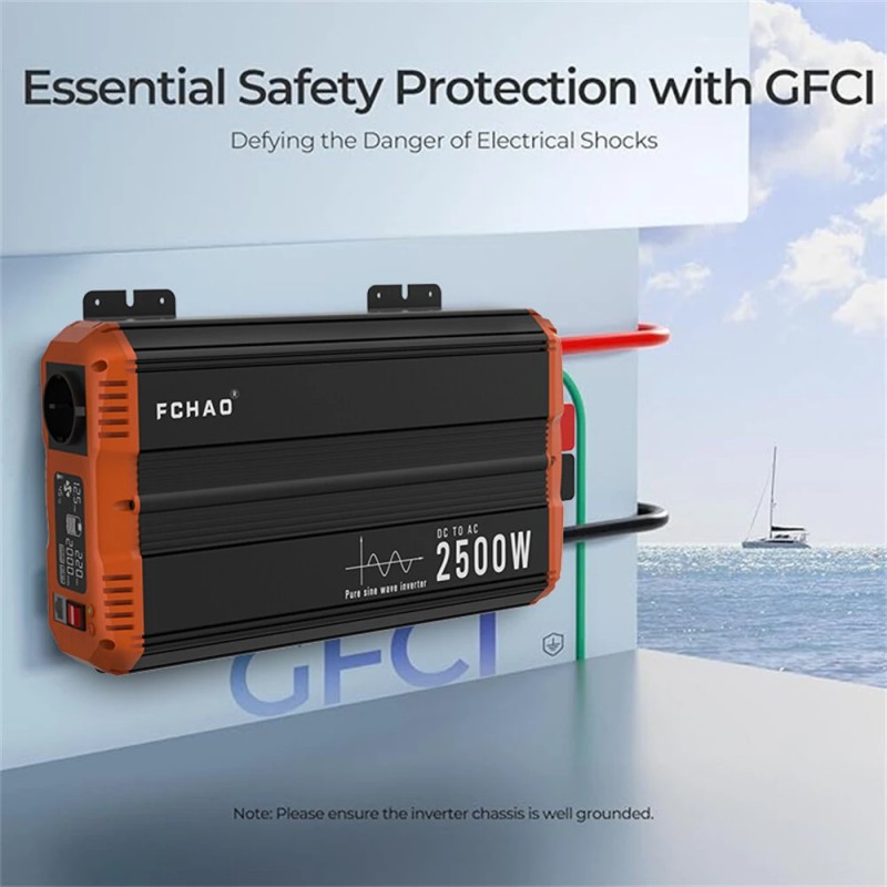 FCHAO PST-2500W-24V 2500W 24V puhdas siniaaltoinvertteri LCD-näytöllä kotiin, retkeilyyn ja asuntoautoon