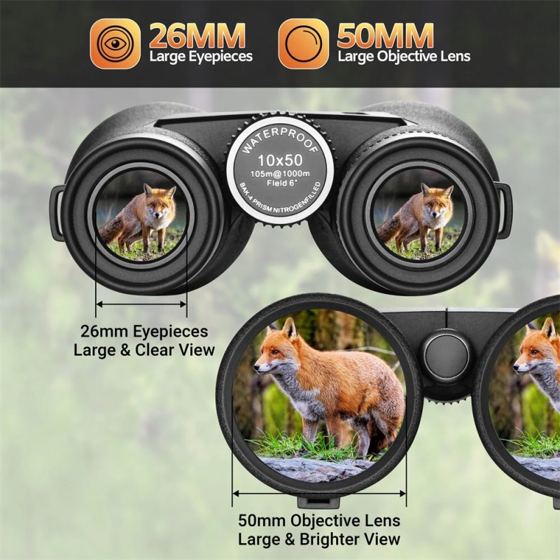 AOMEKIE AO3089 10x50 vedenpitävät kiikarit BAK4-prismalla lintujen tarkkailuun