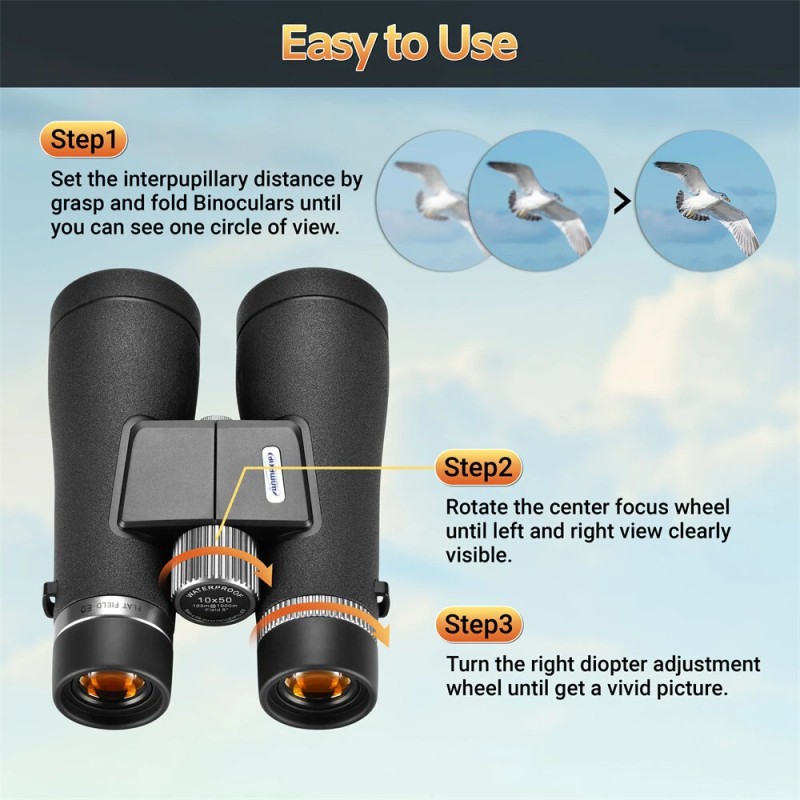 AOMEKIE AO3089 10x50 vedenpitävät kiikarit BAK4-prismalla lintujen tarkkailuun