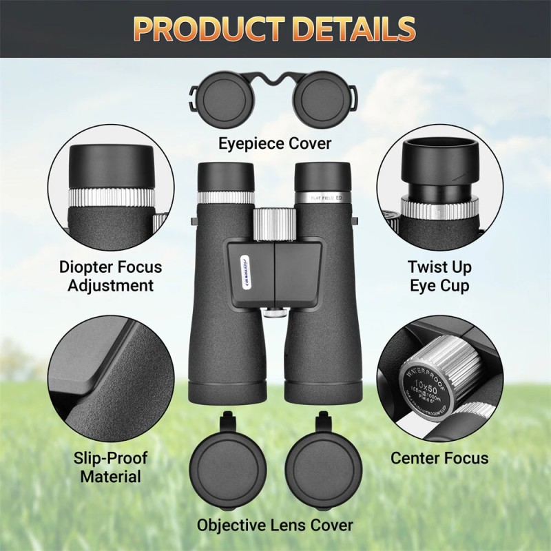 AOMEKIE AO3089 10x50 vedenpitävät kiikarit BAK4-prismalla lintujen tarkkailuun