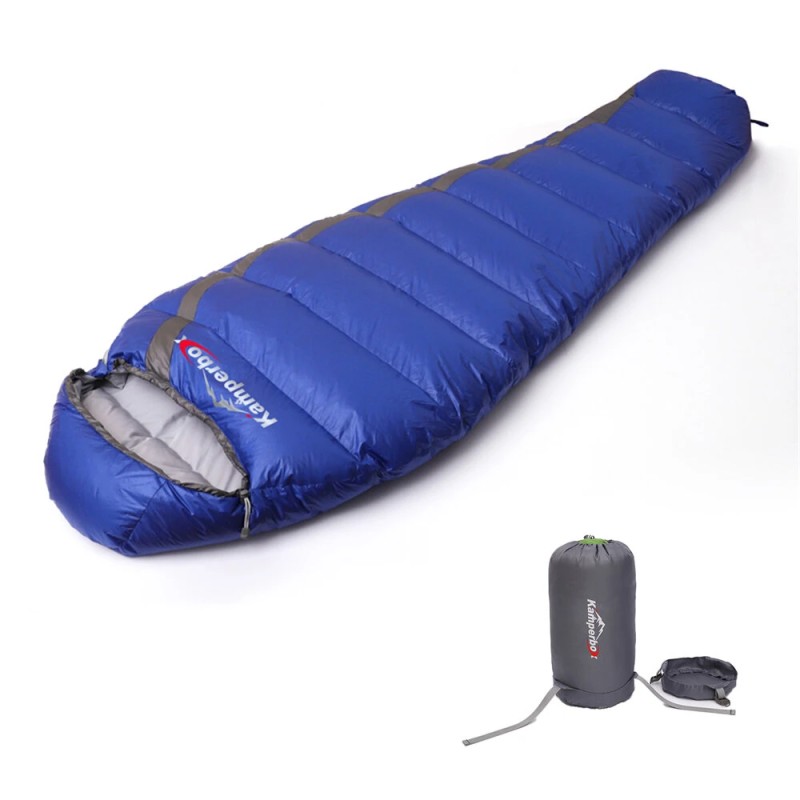 Kamperbox talvimakuupussi untuvatäytteinen äitiömalli kevyt pakkaskestävä liitettävä sopii pitkille