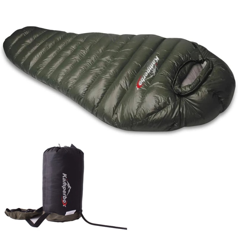 Kamperbox talvimakuupussi untuvatäytteinen äitiömalli kevyt pakkaskestävä liitettävä sopii pitkille