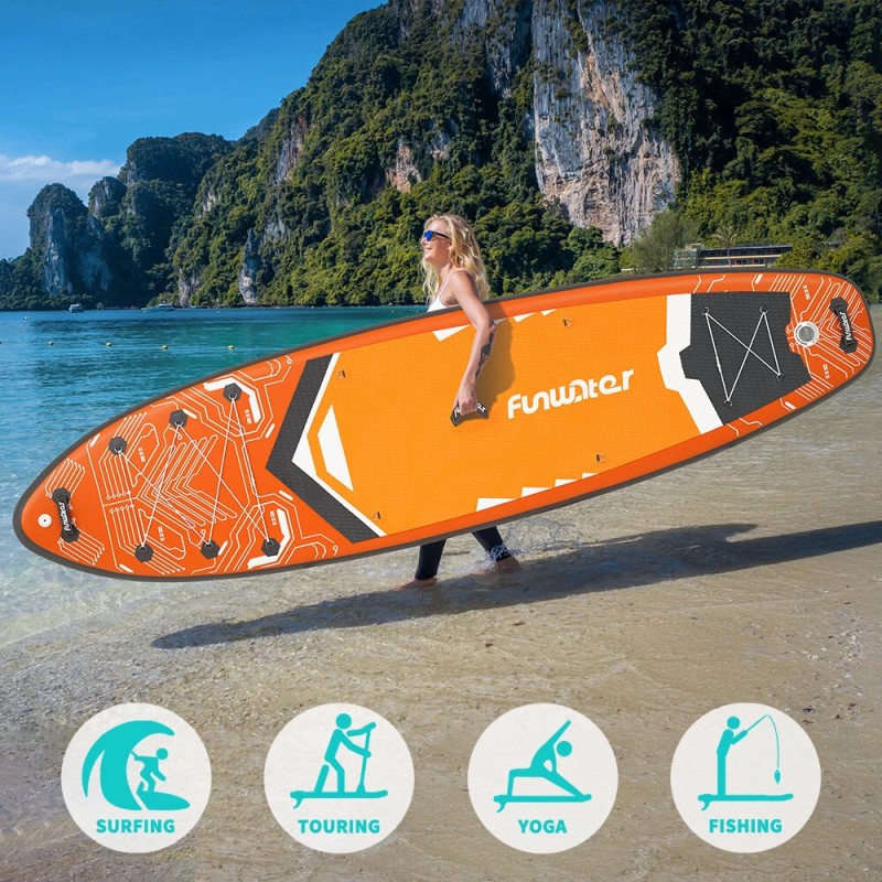 FunWater puhallettava sup-lauta 350x90x15 cm pidempi ja leveä retkeilyyn perheelle ja aikuisille SUPFW50A