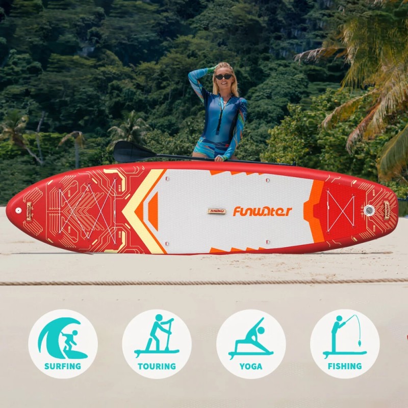 FunWater puhallettava sup-lauta 350x90x15 cm pidempi ja leveä retkeilyyn perheelle ja aikuisille SUPFW50A