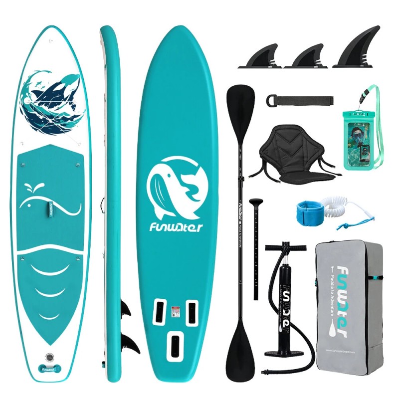 FunWater puhallettava suppailulauta retkeilyyn jooga kalastus istuin säädettävä mela reppu talutushihna