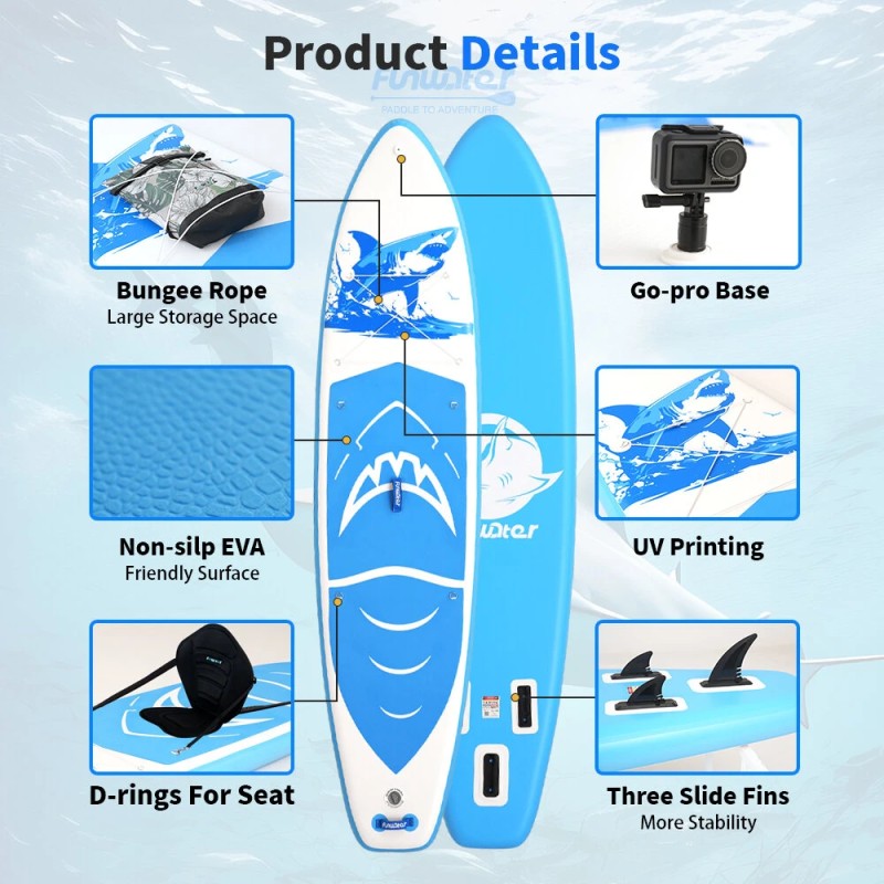 FunWater puhallettava suppailulauta retkeilyyn jooga kalastus istuin säädettävä mela reppu talutushihna