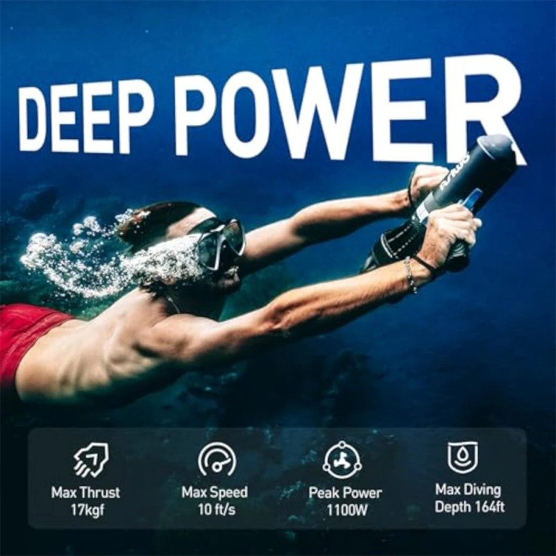 ASIWO U1 vedenalainen skootteri 1100 watin kaksoistila kolme nopeustasoa 50 metrin maksimisyvyys