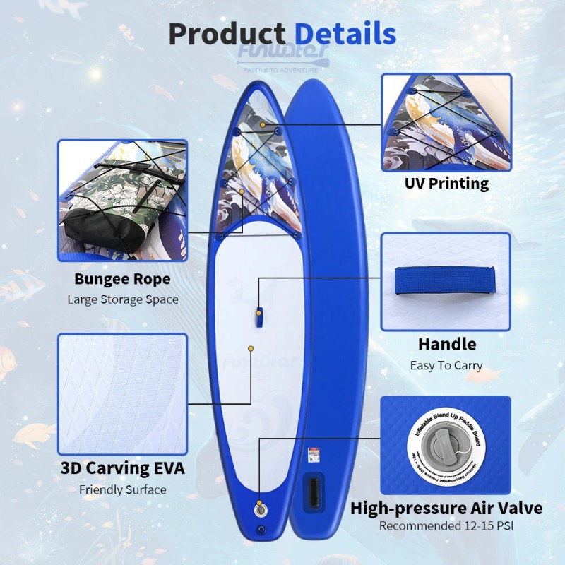 FunWater puhallettava suppailulauta 350×84×15 cm 180 kg kantavuus pidempi retkikäyttö aikuisille