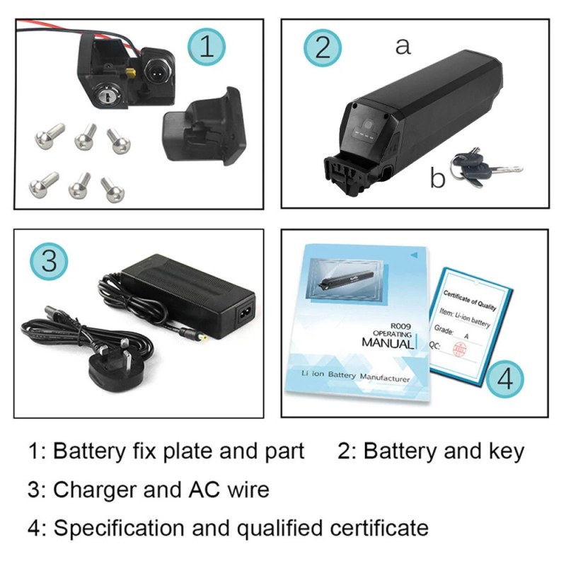 UNITPACKPOWER R009-21 48V 20Ah sähköpyörän akku 2500mAh 30A BMS-suojalevy laturi