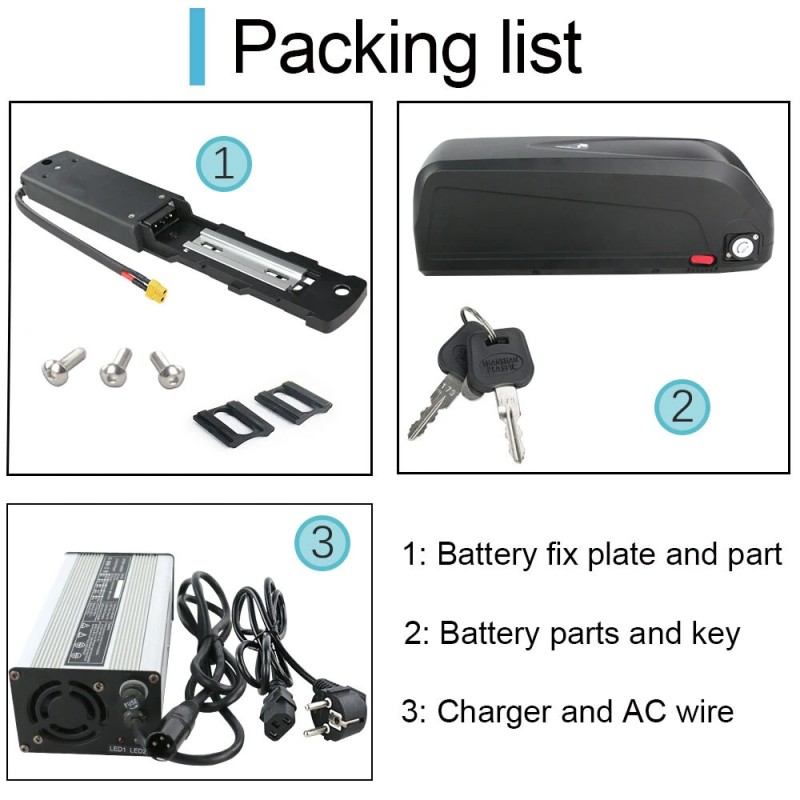 UnitPackPower S039-5 52V 20Ah sähköpyörän akku LG 4800mAh kennot 40A BMS-suojalevy 2A laturi