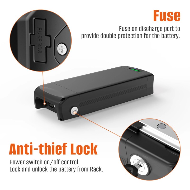 UNITPACKPOWER U010-1 48V/52V 28.8Ah takatelineakku 4500mAh 50A suojapiiri 4A laturi