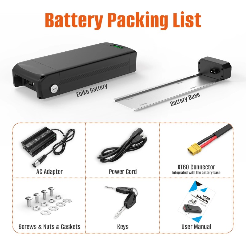 UNITPACKPOWER U010-1 48V/52V 28.8Ah takatelineakku 4500mAh 50A suojapiiri 4A laturi