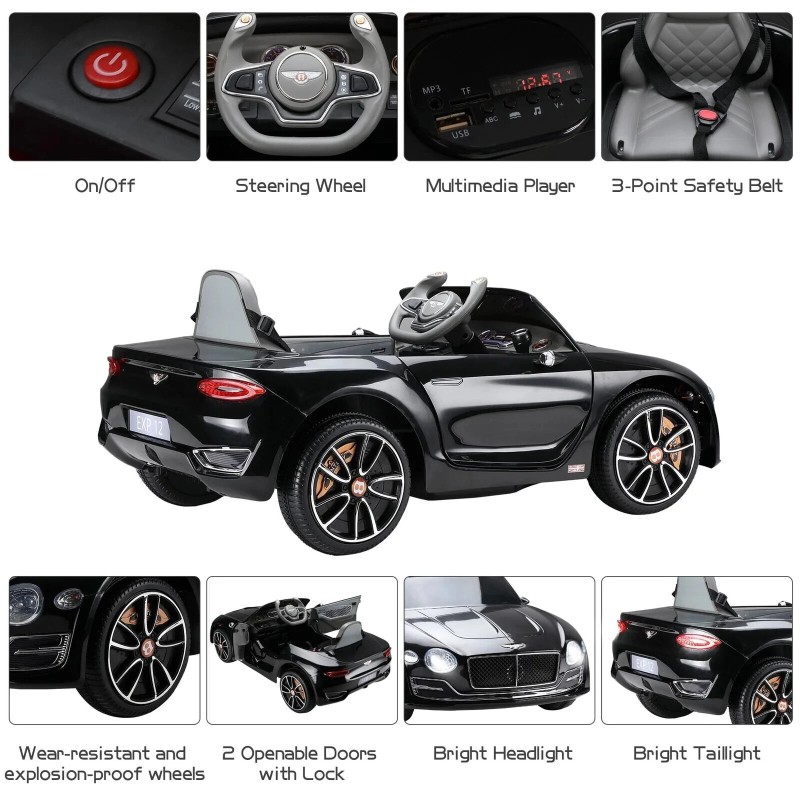 ELJET lisensoitu GT sähköauto 12V kauko-ohjattu Bluetooth MP3 turvavyöllä musta