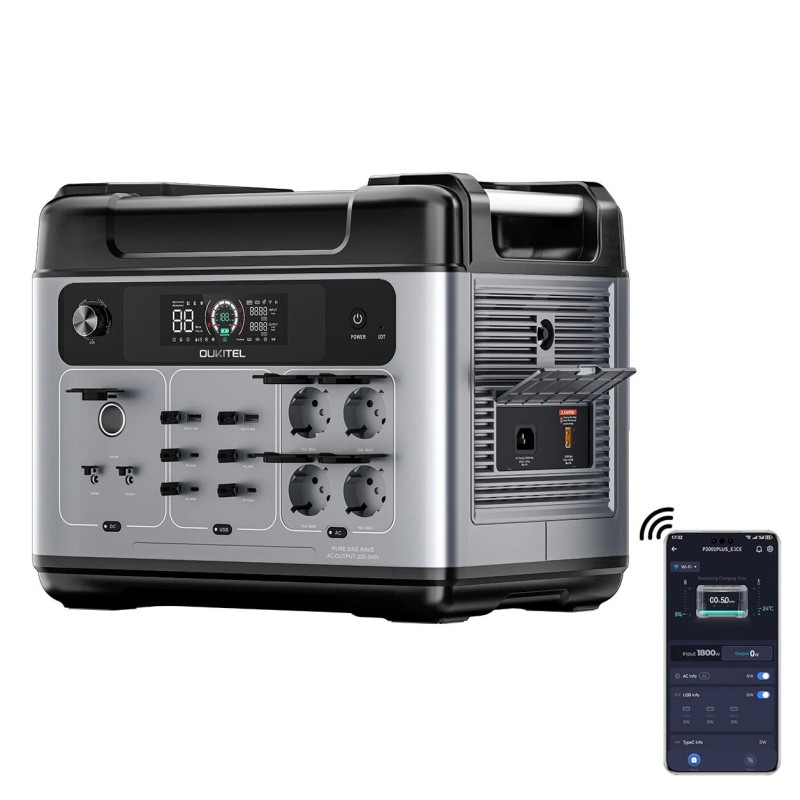 OUKITEL P2001 Plus kannettava virtalähde 2048Wh 2400W LiFePO4 13 lähtöä älyohjaus 80 1 tunnissa