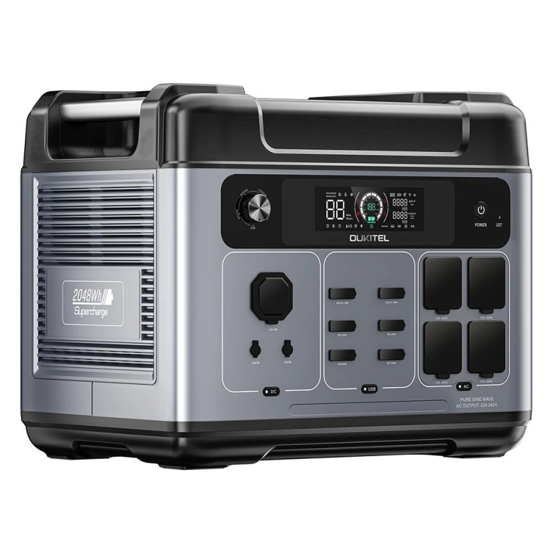 OUKITEL P2001 Plus kannettava virtalähde 2048Wh 2400W LiFePO4 13-lähtöä älyohjaus 80% 1 tunnissa