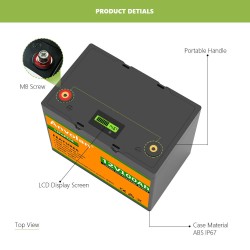 Anvolan 12,8V 100Ah LiFePO4 syväsyklinen akku integroidulla BMS:llä aurinkojärjestelmään