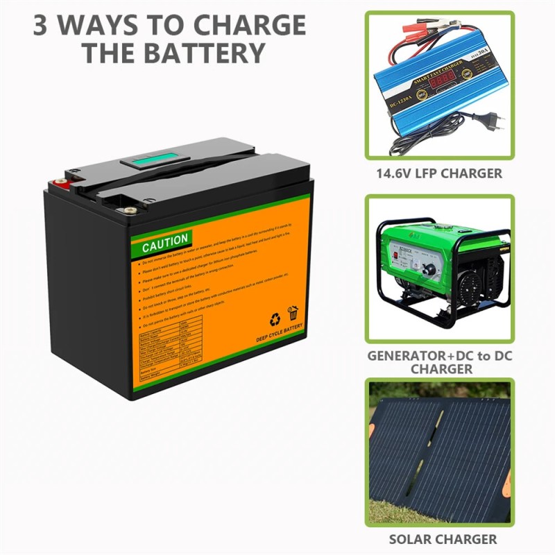 Anvolan 12,8 V 50 Ah LiFePO4 syväsyklinen akku BMS:llä aurinkokäyttöön