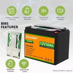 Anvolan LiFePO4 12,8 V 50 Ah syväsyklinen akkupaketti sisäisellä BMS:llä aurinkojärjestelmiin