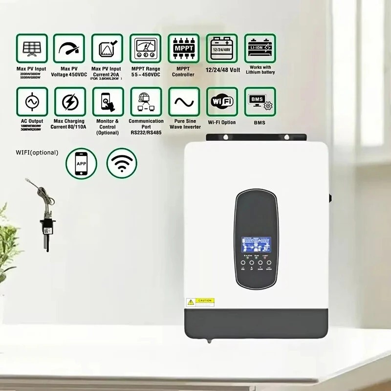 DAXTROMN 3,8 kW hybridinen aurinkoinvertteri 48V sisäänrakennettu puhdas siniaalto 110 A MPPT aurinkolaturi